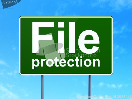 Image of Safety concept: File Protection on road sign background