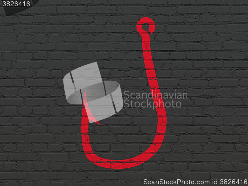 Image of Privacy concept: Fishing Hook on wall background