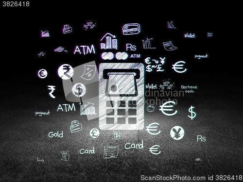 Image of Currency concept: ATM Machine in grunge dark room