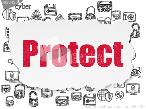 Image of Safety concept: Protect on Torn Paper background