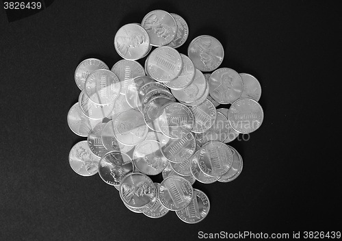 Image of Black and white Dollar coins 1 cent wheat penny