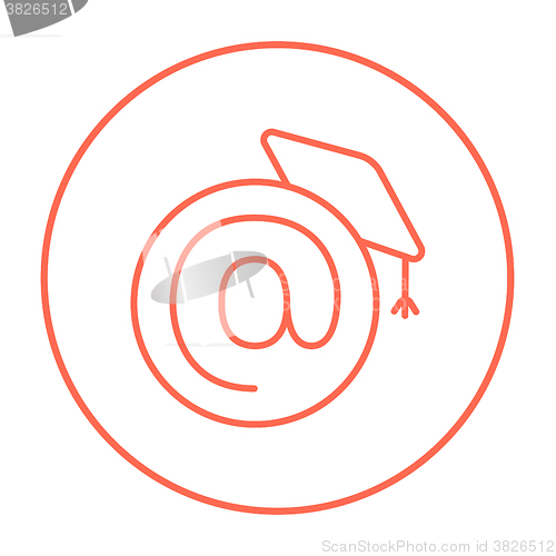 Image of Graduation cap with at sign line icon.