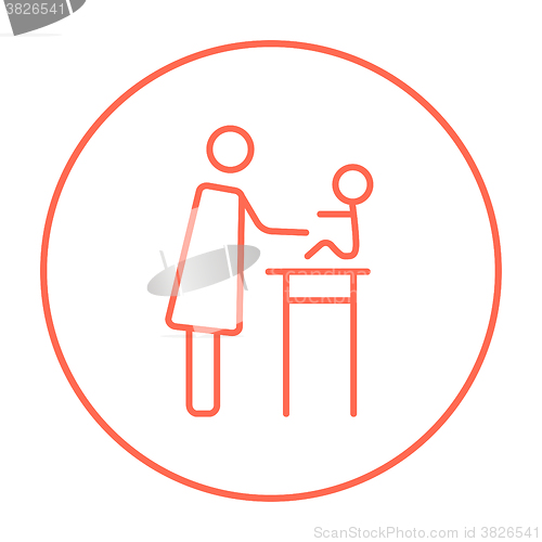 Image of Woman taking care of baby line icon.