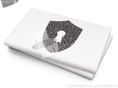 Image of Protection concept: Shield With Keyhole on Blank Newspaper background