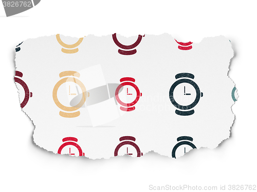 Image of Time concept: Watch icons on Torn Paper background