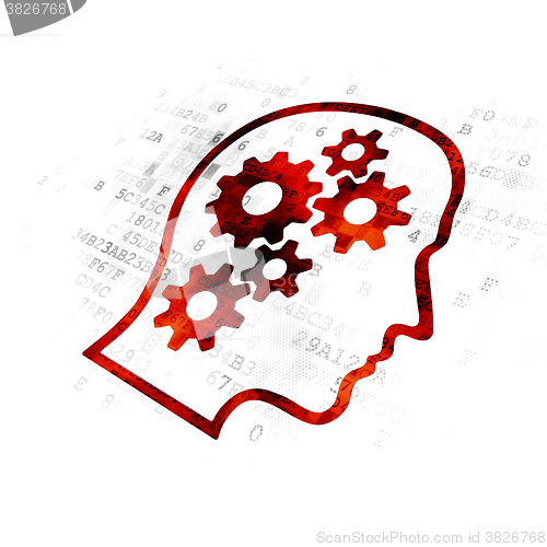 Image of Advertising concept: Head With Gears on Digital background