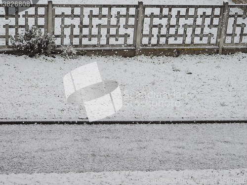 Image of Winter scene with snow and alley