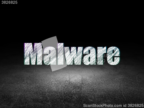 Image of Protection concept: Malware in grunge dark room