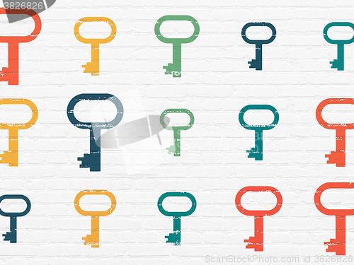 Image of Security concept: Key icons on wall background