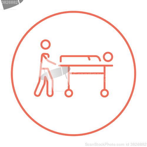 Image of Man pushing stretchers line icon.