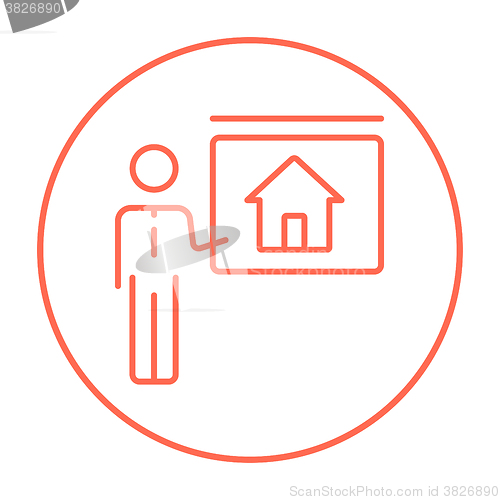 Image of Real estate agent showing house line icon.