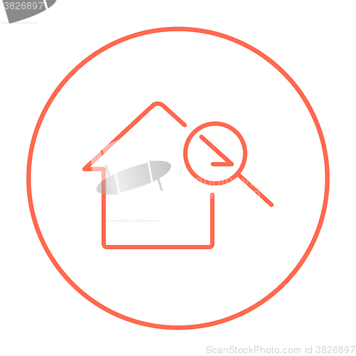 Image of House and magnifying glass line icon.