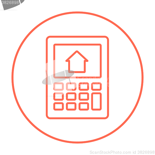 Image of Calculator with house on display line icon.