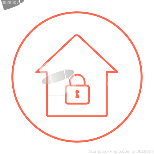 Image of House with closed lock line icon.