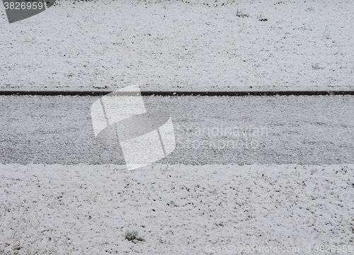 Image of Winter scene with snow and alley