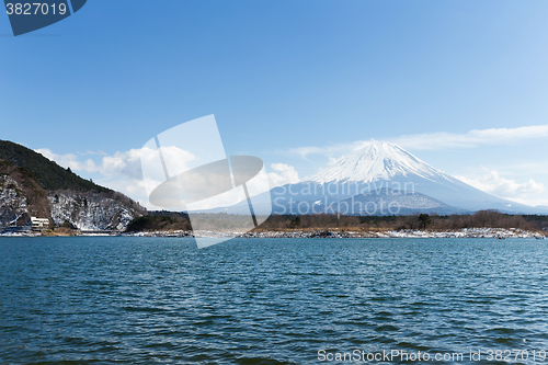Image of Lake Shoji with mt Fuji in Japan
