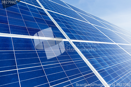 Image of Solar panel with blue sky