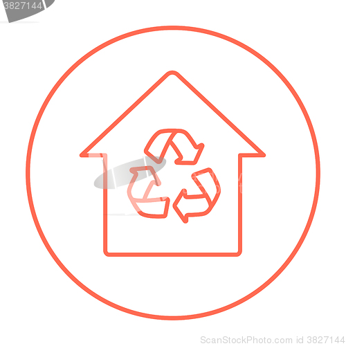 Image of House with recycling symbol line icon.