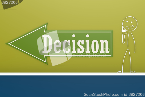 Image of Puppet with arrow and word decision