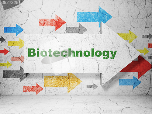 Image of Science concept: arrow with Biotechnology on grunge wall background