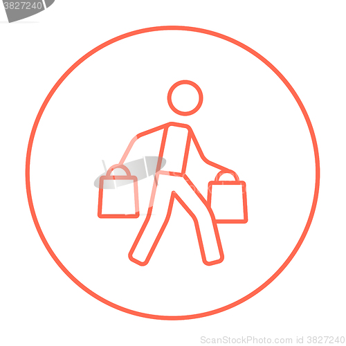 Image of Man carrying shopping bags line icon.