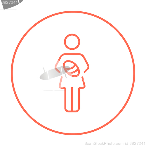 Image of Woman holding baby line icon.