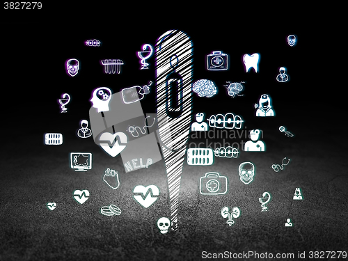Image of Medicine concept: Thermometer in grunge dark room