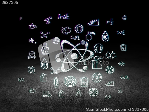 Image of Science concept: Molecule in grunge dark room