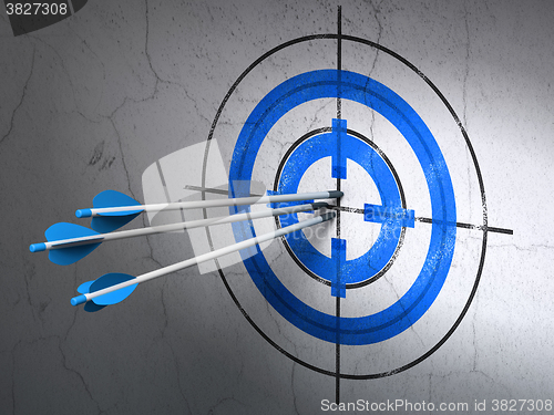 Image of Finance concept: arrows in Target target on wall background