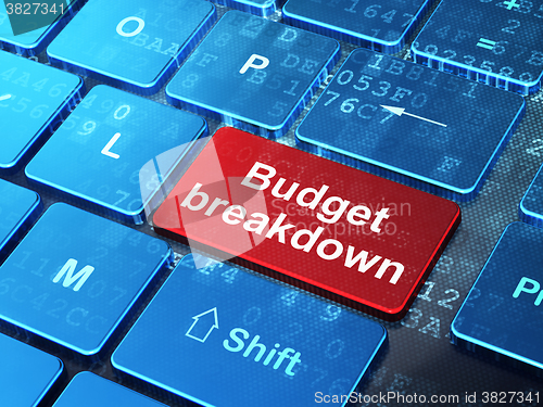 Image of Finance concept: Budget Breakdown on computer keyboard background