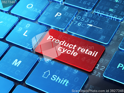 Image of Marketing concept: Product retail Cycle on computer keyboard background