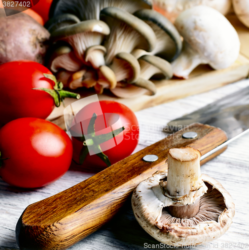 Image of  knife and mushrooms