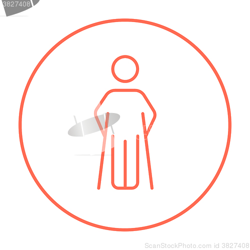 Image of Man with crutches line icon.