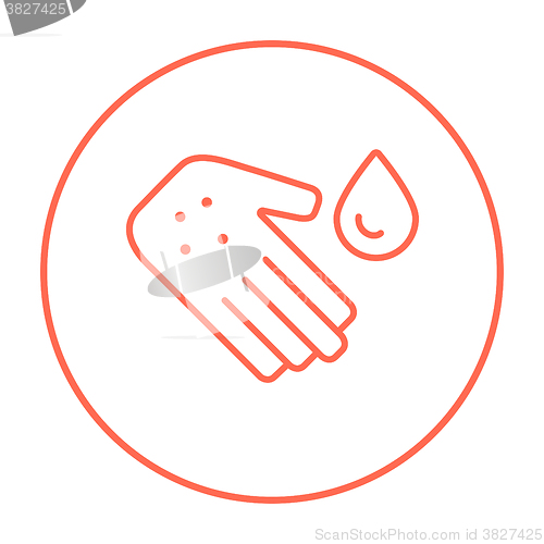 Image of Hand with microbes line icon.