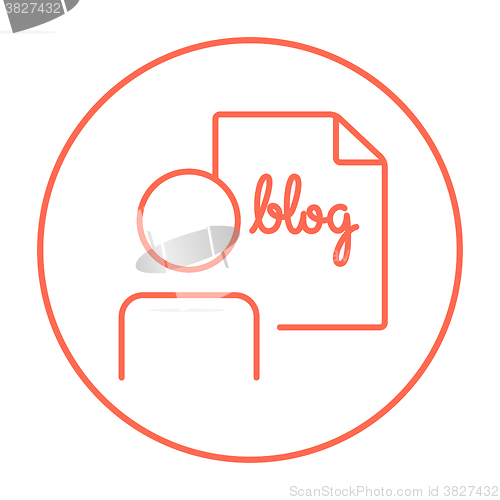 Image of Man and sheet with word blog line icon.