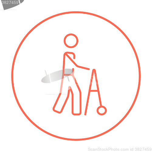 Image of Man with walker line icon.