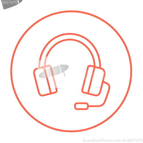 Image of Headphone with microphone line icon.