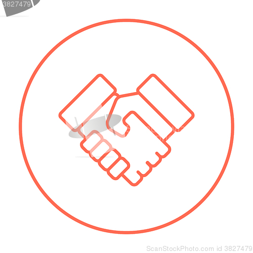 Image of Handshake and successful real estate transaction line icon.