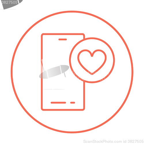 Image of Smartphone with heart sign line icon.