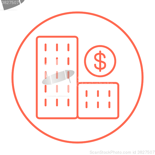 Image of Condominium with dollar symbol line icon.