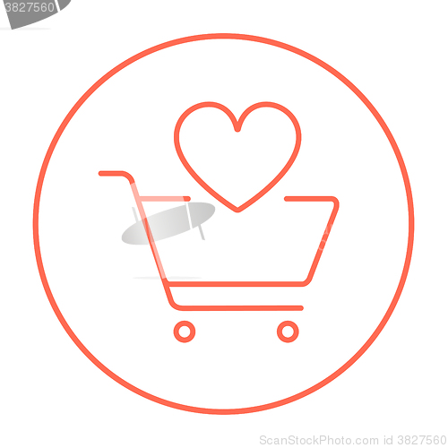 Image of Shopping cart with heart line icon.