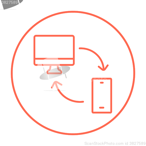 Image of Synchronization computer with mobile device line icon.