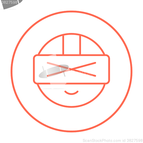 Image of Man wearing virtual reality headset line icon.