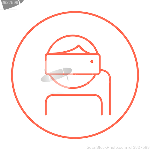 Image of Man wearing virtual reality headset line icon.