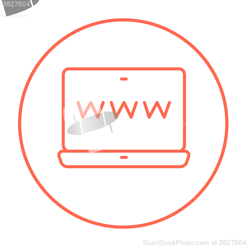 Image of Website on laptop screen line icon.