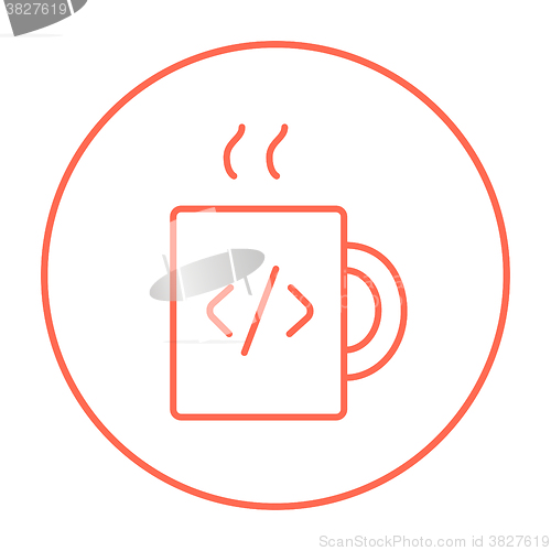 Image of Cup of coffee with code sign line icon.