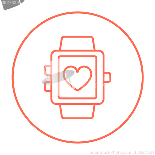 Image of Smartwatch with heart sign line icon.