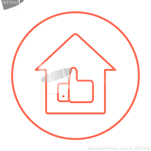 Image of Thumb up in house line icon.