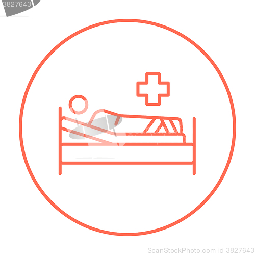 Image of Patient lying on bed line icon.