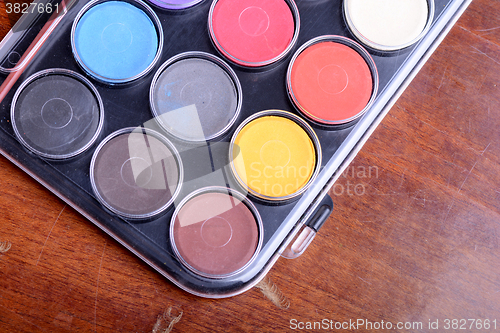 Image of watercolor paints palette close up